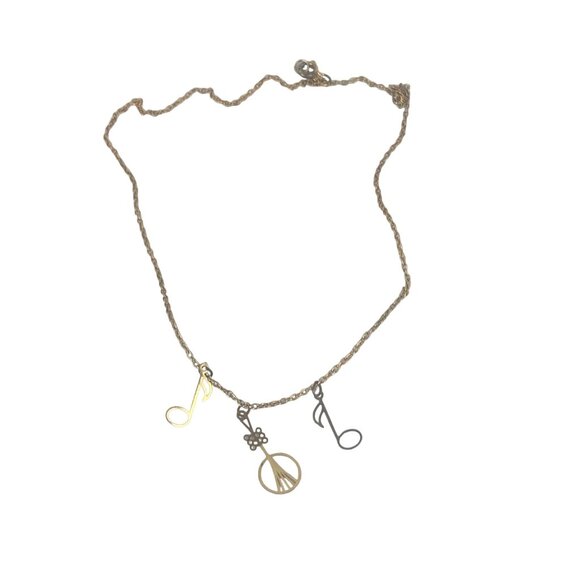 Vintage Gold-Tone Music Note Necklace With Violin Charm - Picture 5 of 6